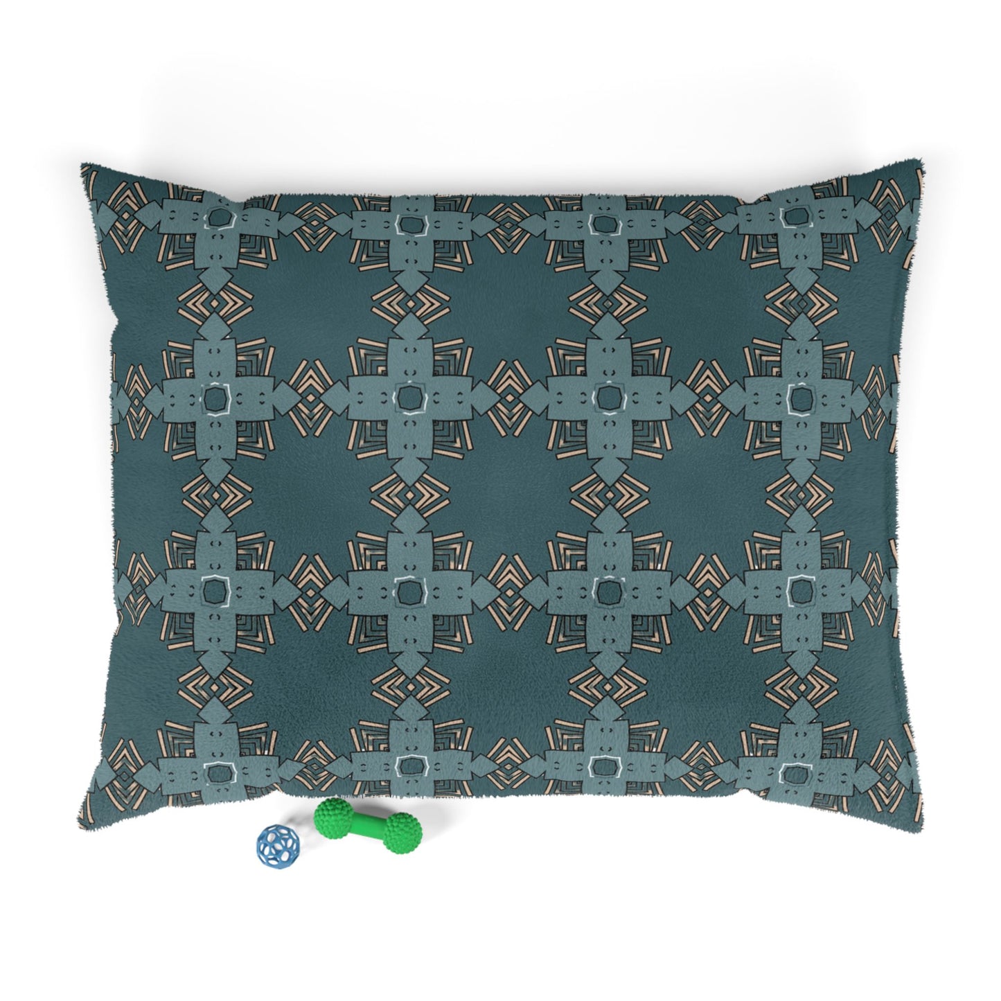 Dog Bed - Teal Blue and Gold Abstract Pattern Pet Bed