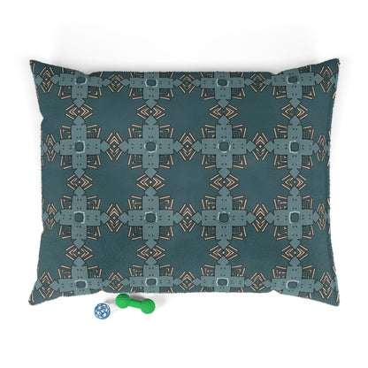 Dog Bed - Teal Blue and Gold Abstract Pattern Pet Bed
