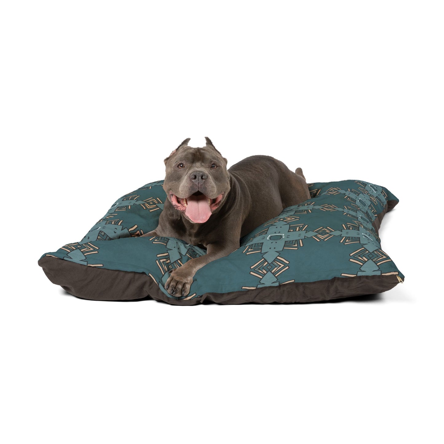 Dog Bed - Teal Blue and Gold Abstract Pattern Pet Bed