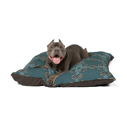 Dog Bed - Teal Blue and Gold Abstract Pattern Pet Bed