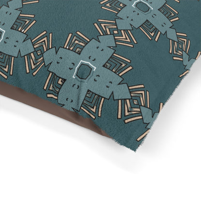 Dog Bed - Teal Blue and Gold Abstract Pattern Pet Bed