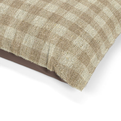 Dog Bed Pillow - Beige and White Soft Plaid Pattern