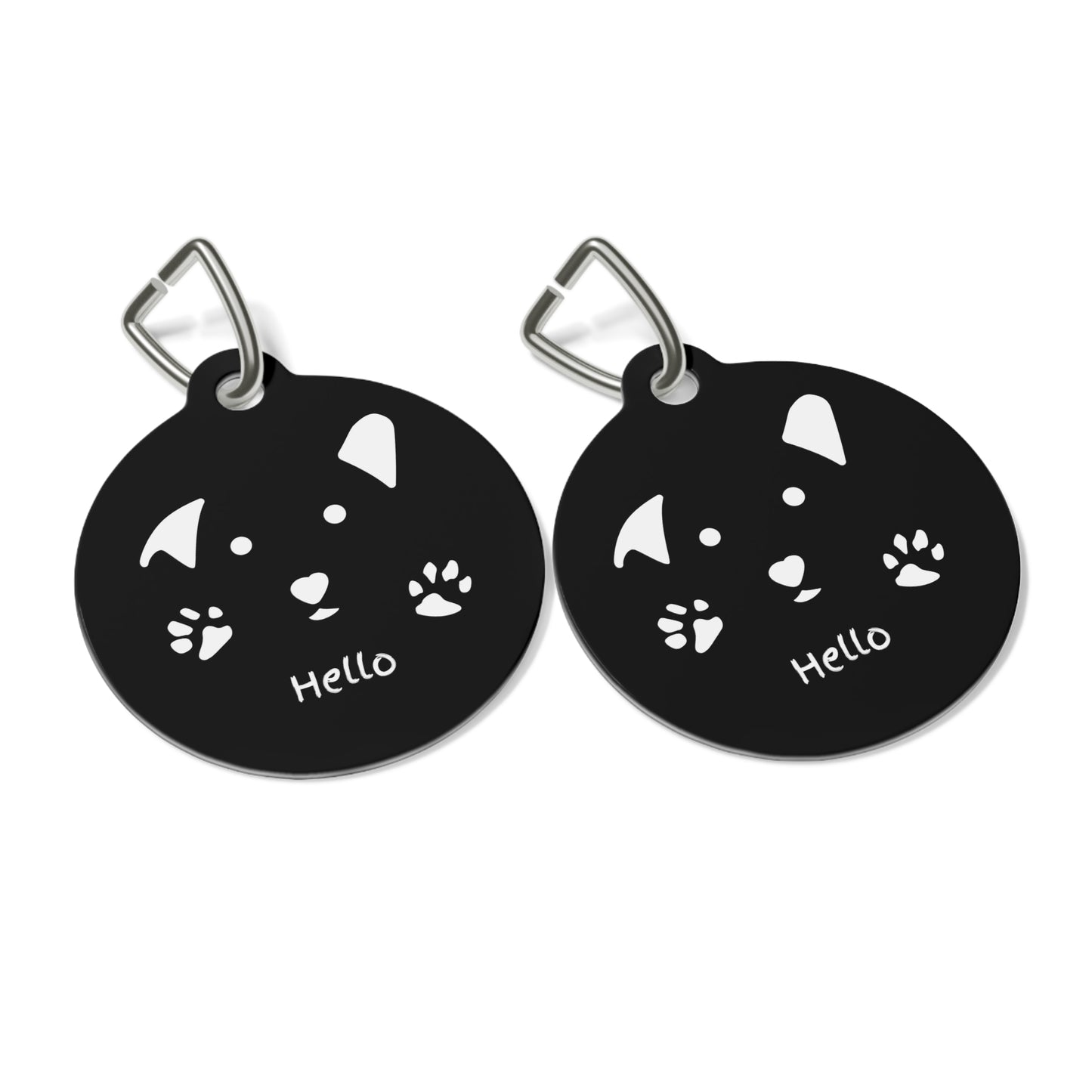 Dog Tag ID - White Dog Face with Paws 'Hello'
