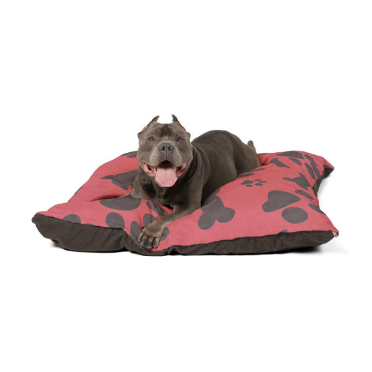 Dog Pillow Bed- Bones and Paws with Pink Background