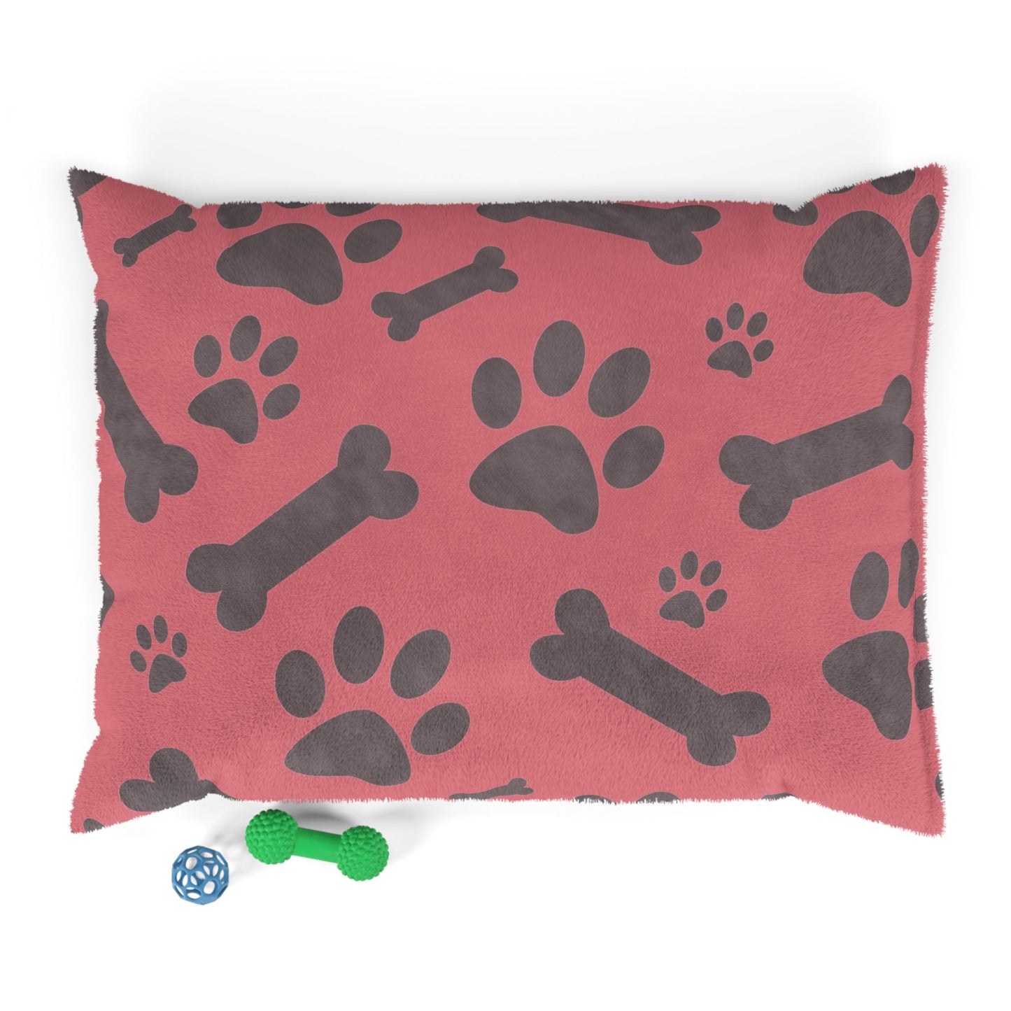 Dog Pillow Bed- Bones and Paws with Pink Background