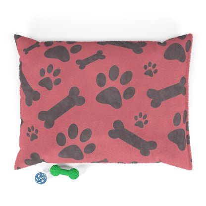Dog Pillow Bed- Bones and Paws with Pink Background
