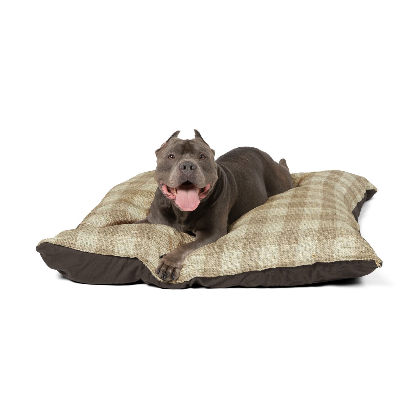 Dog Bed Pillow - Beige and White Soft Plaid Pattern
