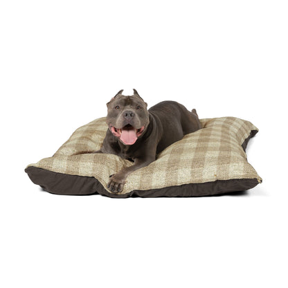 Dog Bed Pillow - Beige and White Soft Plaid Pattern