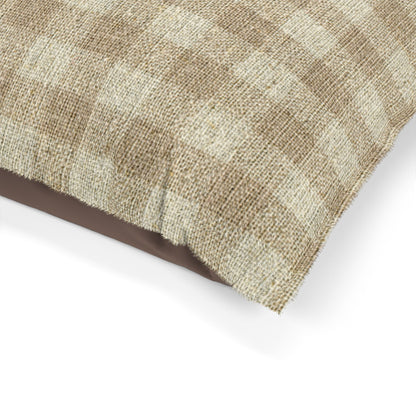 Dog Bed Pillow - Beige and White Soft Plaid Pattern