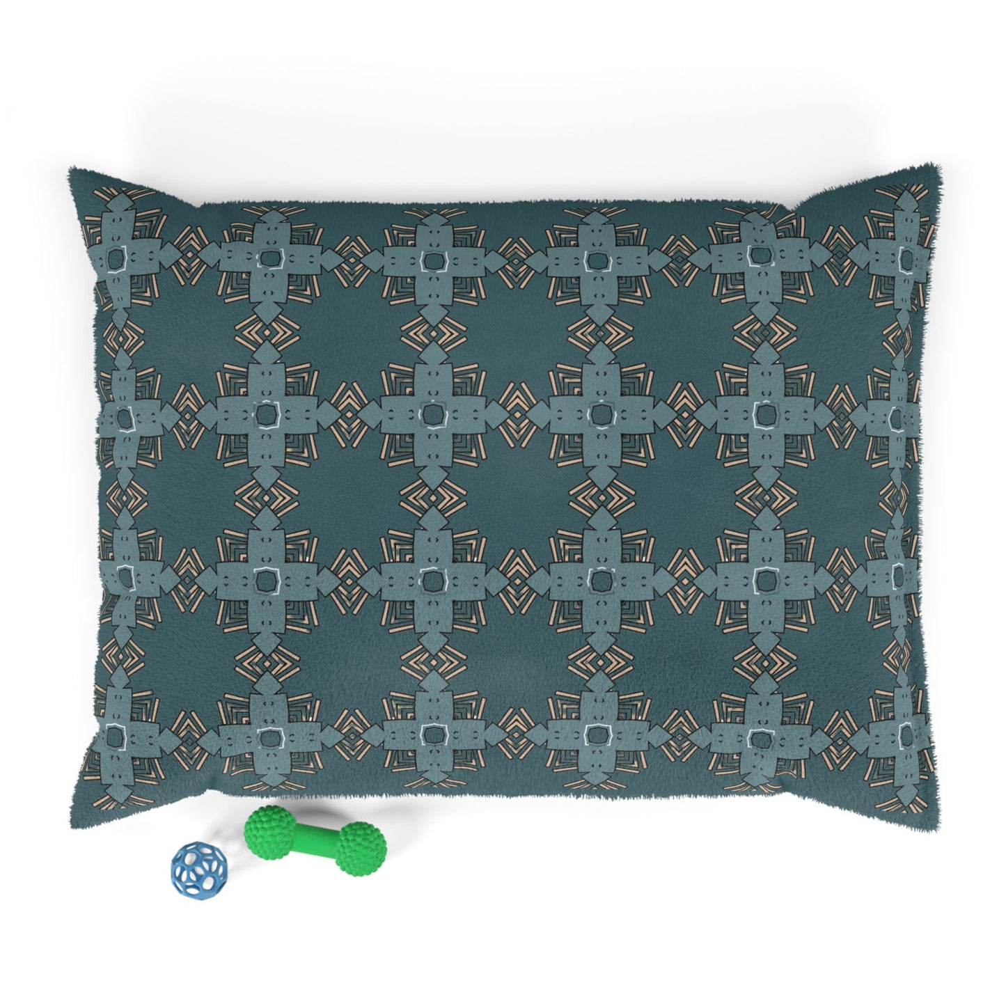Dog Bed - Teal Blue and Gold Abstract Pattern Pet Bed