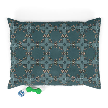 Dog Bed - Teal Blue and Gold Abstract Pattern Pet Bed