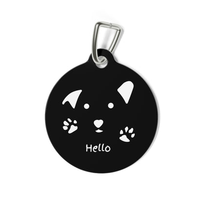 Dog Tag ID - White Dog Face with Paws 'Hello'