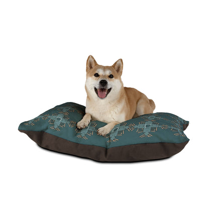 Dog Bed - Teal Blue and Gold Abstract Pattern Pet Bed