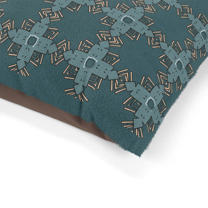 Dog Bed - Teal Blue and Gold Abstract Pattern Pet Bed