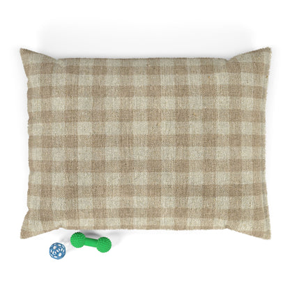 Dog Bed Pillow - Beige and White Soft Plaid Pattern